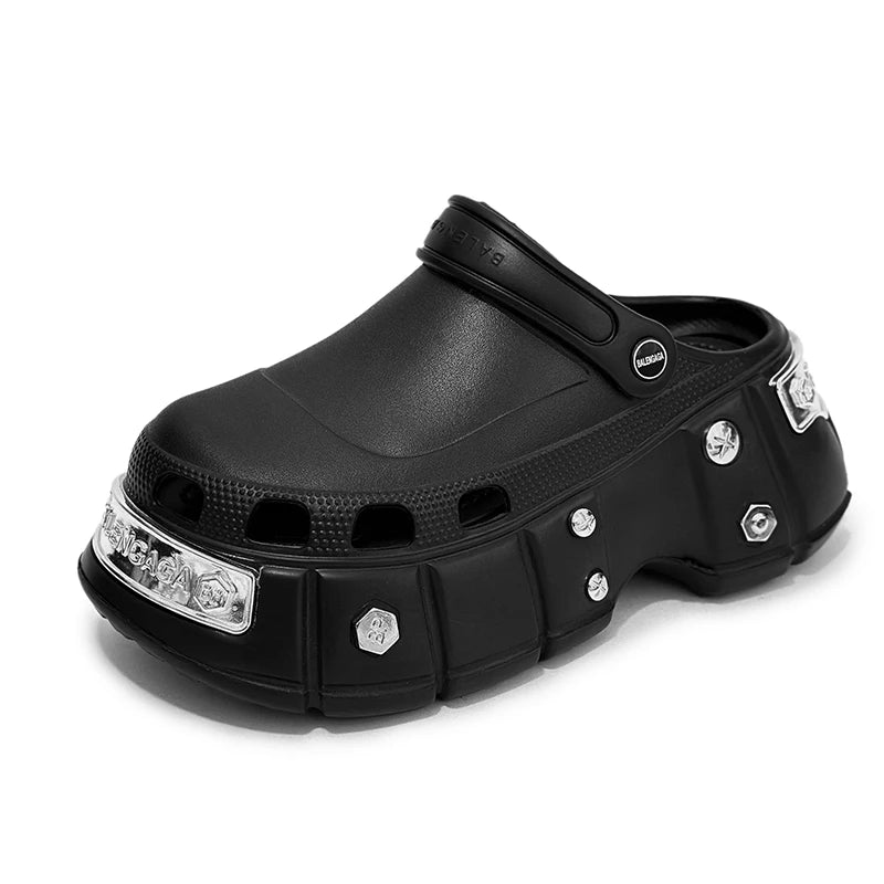 Goth Punk Metal Studded Clogs - Chunky Thick Sole Unisex Sandals Crock