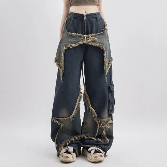 American Street Wide Bottom High Waist Jeans Denim Pants Womens Fashion - The GoatFind Blue / S, Blue / M, Blue / L, Blue / XL, Blue / XXL