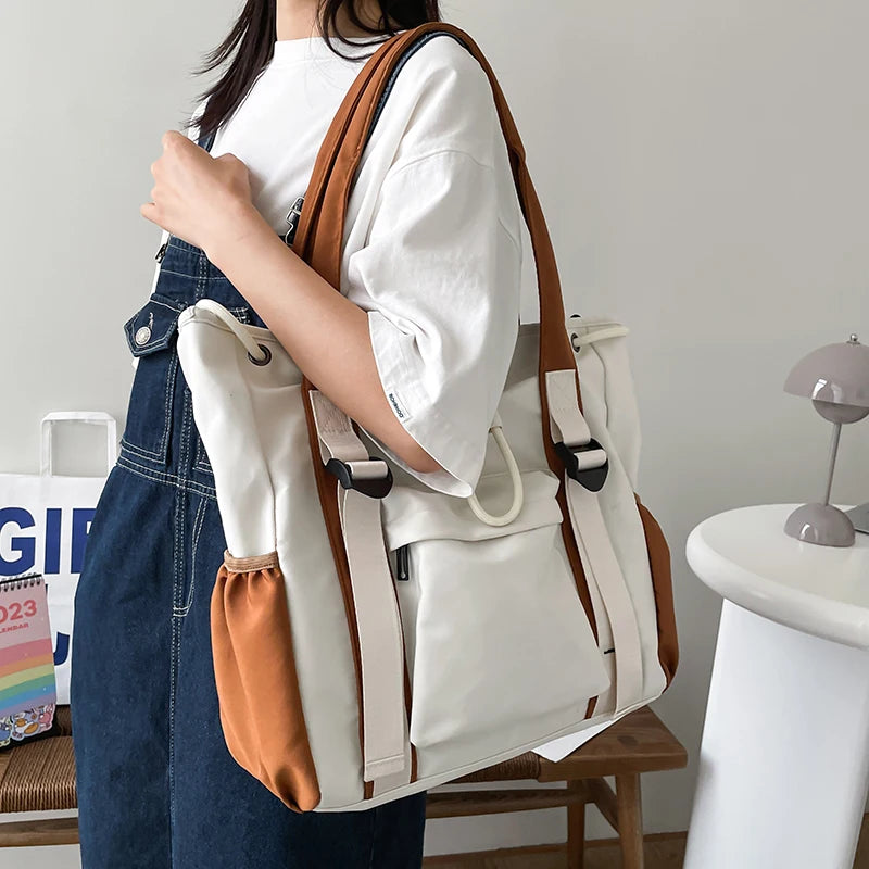 Multi-pocket Large Capacity Nylon Fabric Tote Bag for Womens - The GoatFind black / 42x35x13cm, WHITE / 42x35x13cm
