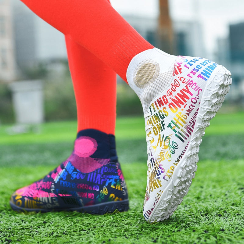 High Ankle Mismatched Dual Color Indoor Turf Soccer Shoes Cleats The high-ankle-mismatched-dual-color-indoor-turf-soccer-shoes-cleats-the