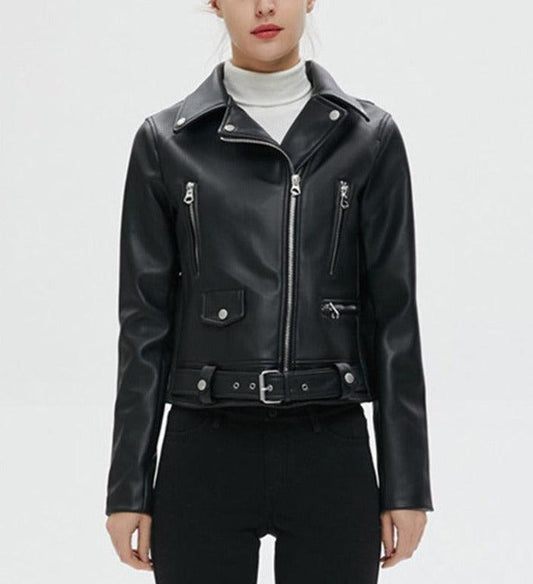 Biker Girl Black Faux Leather Jacket/Women's Vegan Leather Short Jacket - The GoatFind black / S, black / M, black / L, black / XL, black / XXL, black / XXXL