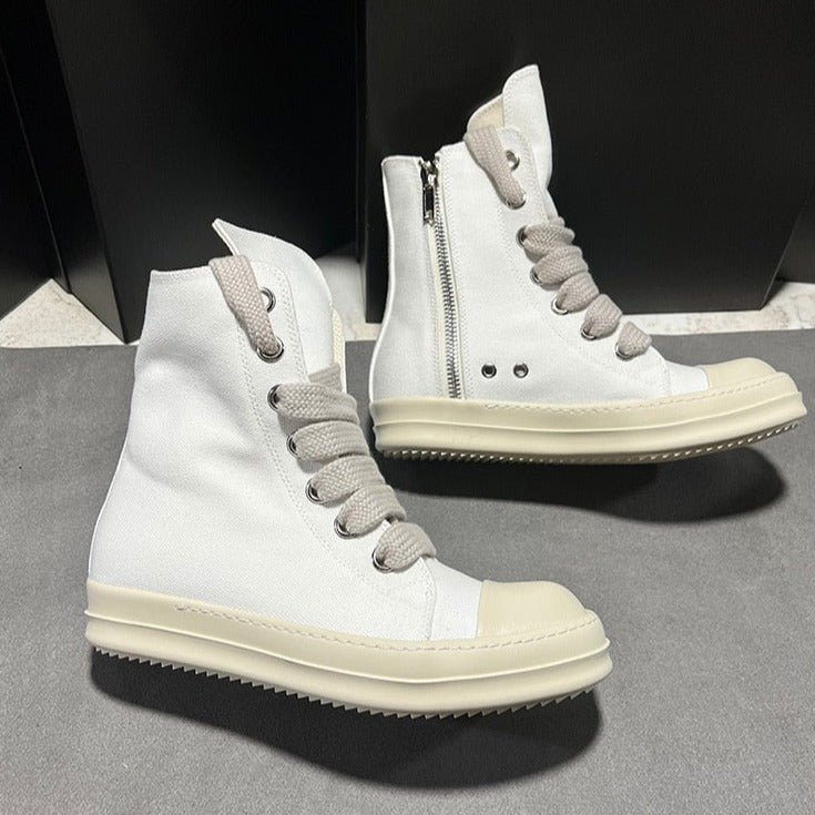 Designer Premium High Tops Canvas Shoes wt Jumbo Thick Laces Unisex - The GoatFind White / 4.5, White / 5, White / 6, White / 6.5, White / 7, White / 8, White / 8.5, White / 9, White / 10, White / 11