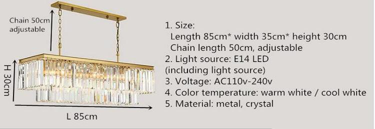 American Crystal Rectangular Chandelier LED Light Ceiling Fixture The GoatFind 