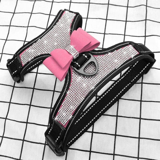 Bedazzled Rhinestone Blinged Dog Harness Vest - The GoatFind Black / L, Black / M, Black / S, Pink / L, Pink / M, Pink / S, Red / L, Red / M, Red / S