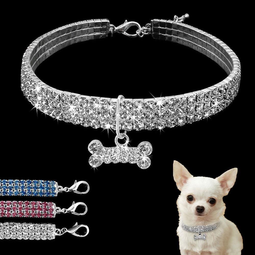 Crystal Bling Rhinestone Dog Collar/Small Dogs & Medium Dogs - The GoatFind Blue / S, Blue / M, Blue / L, Pink / S, Pink / M, Pink / L, White / S, White / M, White / L