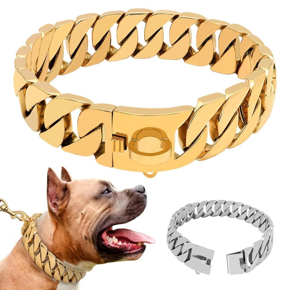 Gold Cuban Link Chain Collars for Dogs - The GoatFind Silver / 45cm, Silver / 50cm, Silver / 55cm, Silver / 60cm, Silver / 65cm, Gold / 45cm, Gold / 50cm, Gold / 55cm, Gold / 60cm, Gold / 65cm