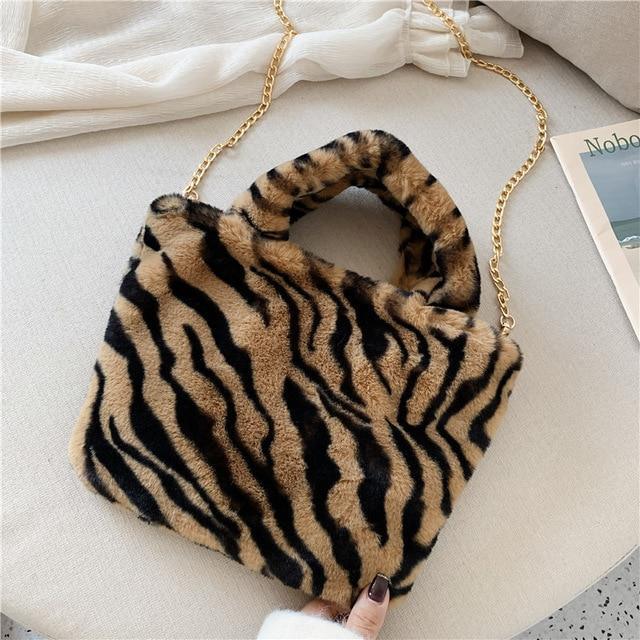 Leopard Animal Print Plush Shoulder bag/ Soft fur handbag - The GoatFind Black Tiger, Black Cheetah, Brown Leopard, Whie Snow Leopard, Brown Tiger, Yellow Cheetah, Pink Cheetah, Yellow Leopard, White Tiger