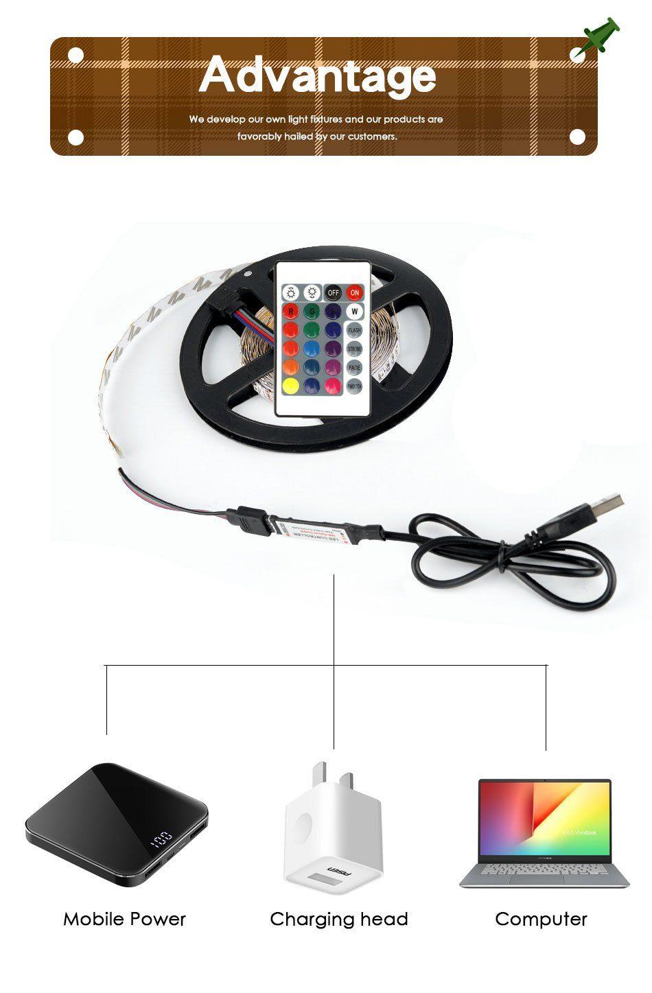 LED Strip Lights -DC 5V 3Key USB Cable Power Flexible 50CM 1M 2M 3M 4M 5M - The GoatFind Red / 0.5m, Red / 1m, Red / 2m, Red / 3m, Red / 4m, Red / 5m, RGB remote 24KEY / 0.5m, RGB remote 24KEY / 1m, RGB remote 24KEY / 2m, RGB remote 24KEY / 3m