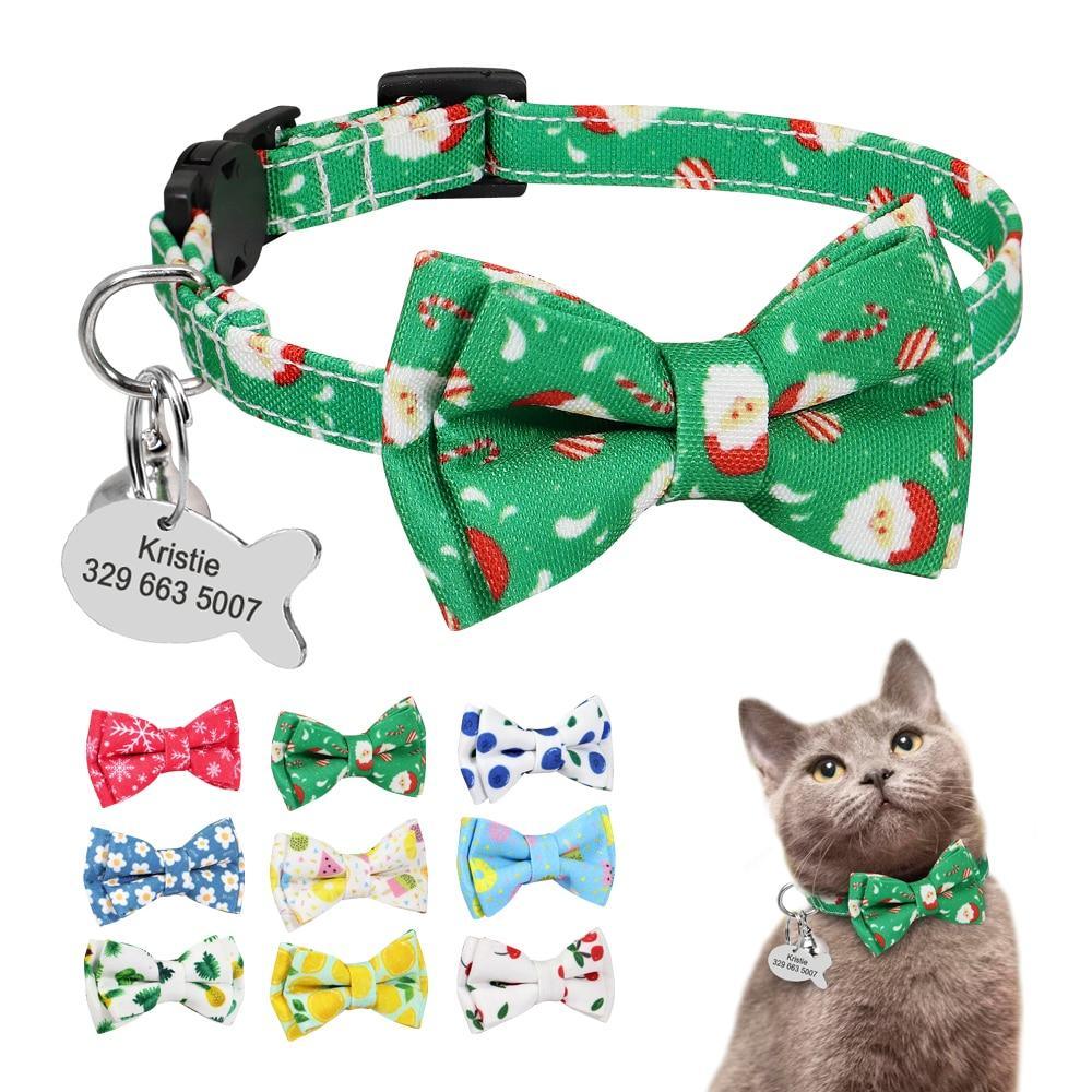 Christmas Cat Collar Bow Tie Quick Release Safety Collars With Bell Fish ID Tag - The GoatFind Red / 17 to 27cm, Green / 17 to 27cm, Blue / 17 to 27cm, Light Green / 17 to 27cm, Sky Blue / 17 to 27cm, Neon Green / 17 to 27cm, Pink / 17 to 27cm, Blue 1 / 17 to 27cm, Yellow / 17 to 27cm