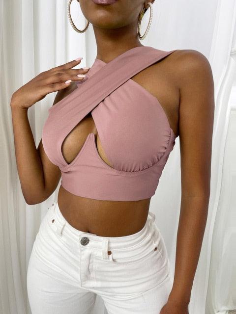 Women's Sexy Criss Cross Tank Tops/Front Cut Crop Tops - The GoatFind Pink / S, Pink / M, Pink / L, Pink / XL, Pink / XXL, Pink / XXXL, White / S, White / M, White / L, White / XL