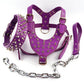 Spiked Studded Leather Dog Harness Vest wt Collar & Leash Set The GoatFind Purple M 