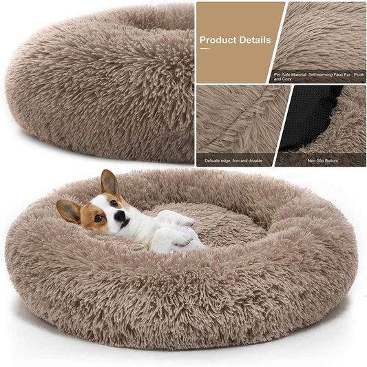 Super Soft Plush Pet Donut Lounger Bed for Dogs/Cats/Pets - All Sizes - The GoatFind Gray / S 40CM, Gray / M 50CM, Gray / L 60CM, Gray / XL 70CM, Gray / XXL 80CM, Gray / XXXL 100CM, Dark Brown / S 40CM, Dark Brown / M 50CM, Dark Brown / L 60CM, Dark Brown / XL 70CM