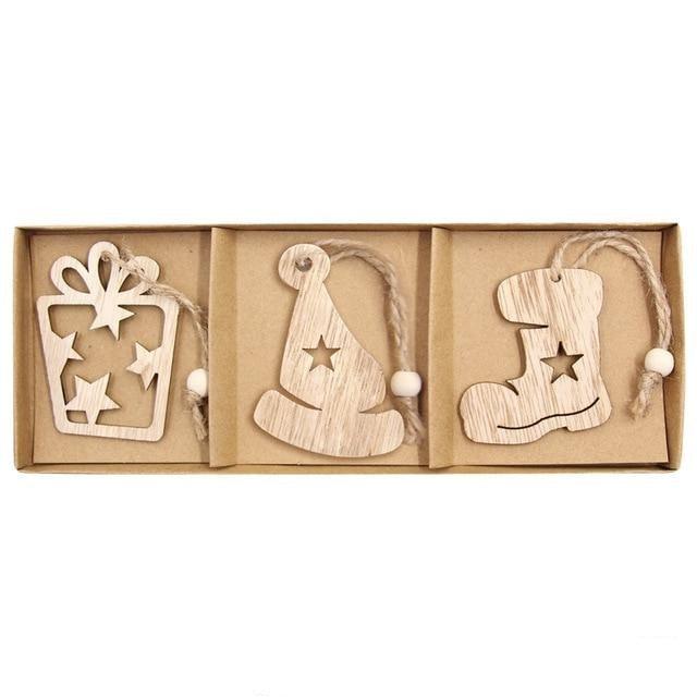 Vintage Wooden Pendants Ornaments Christmas Tree Decorations -12pcs in Box The GoatFind Box-Type T 