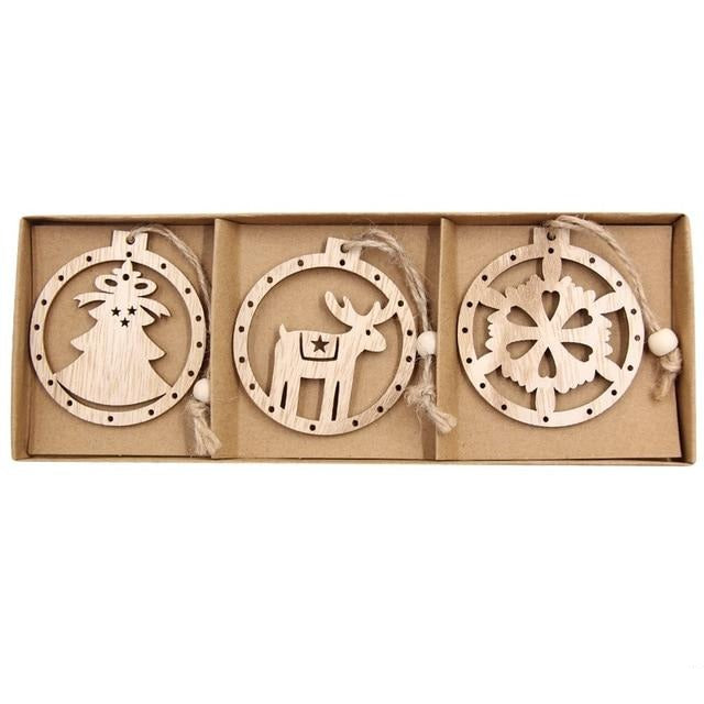 Vintage Wooden Pendants Ornaments Christmas Tree Decorations -12pcs in Box - The GoatFind