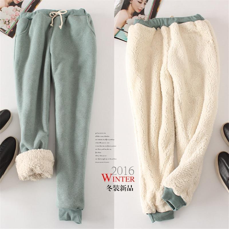 Womens Winter Thick Cashmere Track Pants/Loose Long Fur Inside Trousers - The GoatFind Pink / M, Pink / L, Pink / XL, bean green / M, bean green / L, bean green / XL, light grey / M, light grey / L, light grey / XL, Black / M
