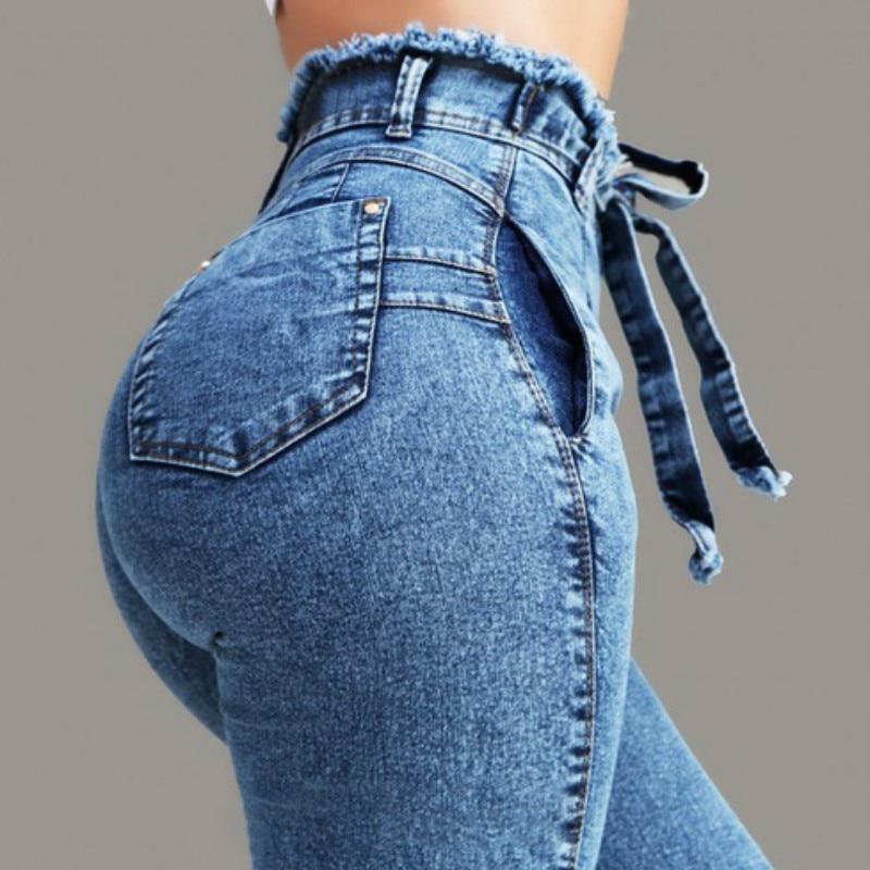 GF Womens High Waist Skinny Denim Jeans with belt Bandage - The GoatFind black gray / 2, black gray / 4, black gray / 6-8, black gray / 10, black gray / 12, black gray / 14, black gray / 16, black gray / 18, dark blue / 2, dark blue / 4