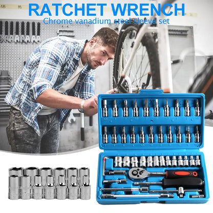46pcs Car Repair Tool Kit Socket Set (Ratchet/Spanner/Wrench/Screwdriver) - The GoatFind