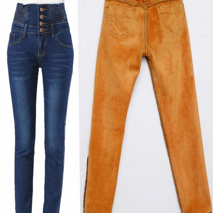 High Waist Skinny Winter Jeans with thick warm fleece for Women - The GoatFind