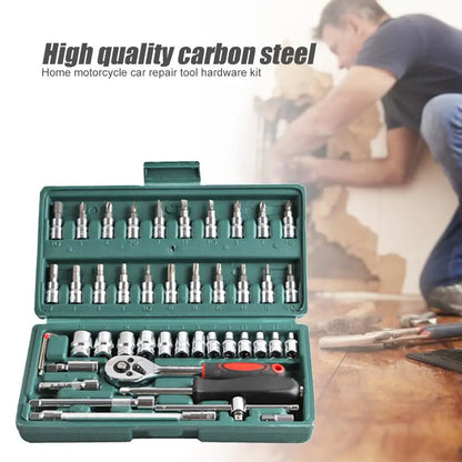 46pcs Car Repair Tool Kit Socket Set (Ratchet/Spanner/Wrench/Screwdriver) - The GoatFind