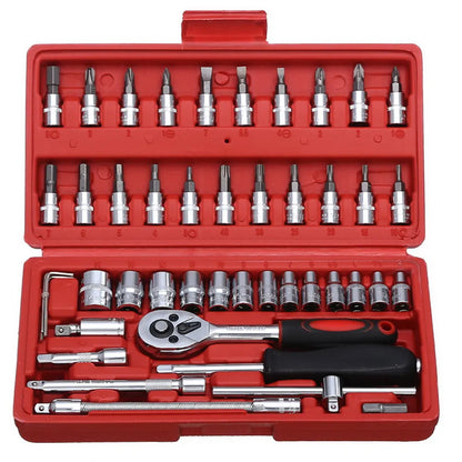 46pcs Car Repair Tool Kit Socket Set (Ratchet/Spanner/Wrench/Screwdriver) - The GoatFind