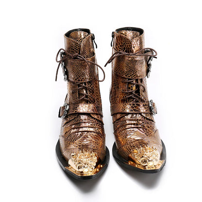 Punk Style Leather Cowboy Shoes/High Ankle Boots wt Metal Pointed Toe Buckle Men - The GoatFind