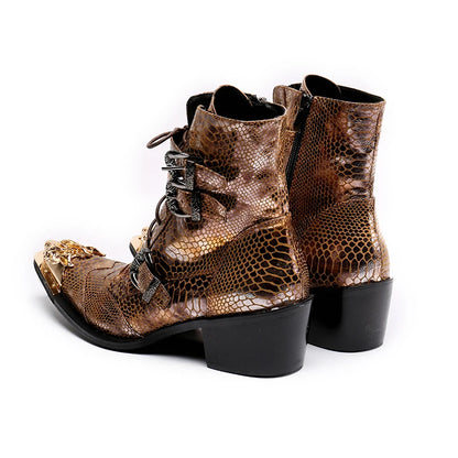 Punk Style Leather Cowboy Shoes/High Ankle Boots wt Metal Pointed Toe Buckle Men - The GoatFind