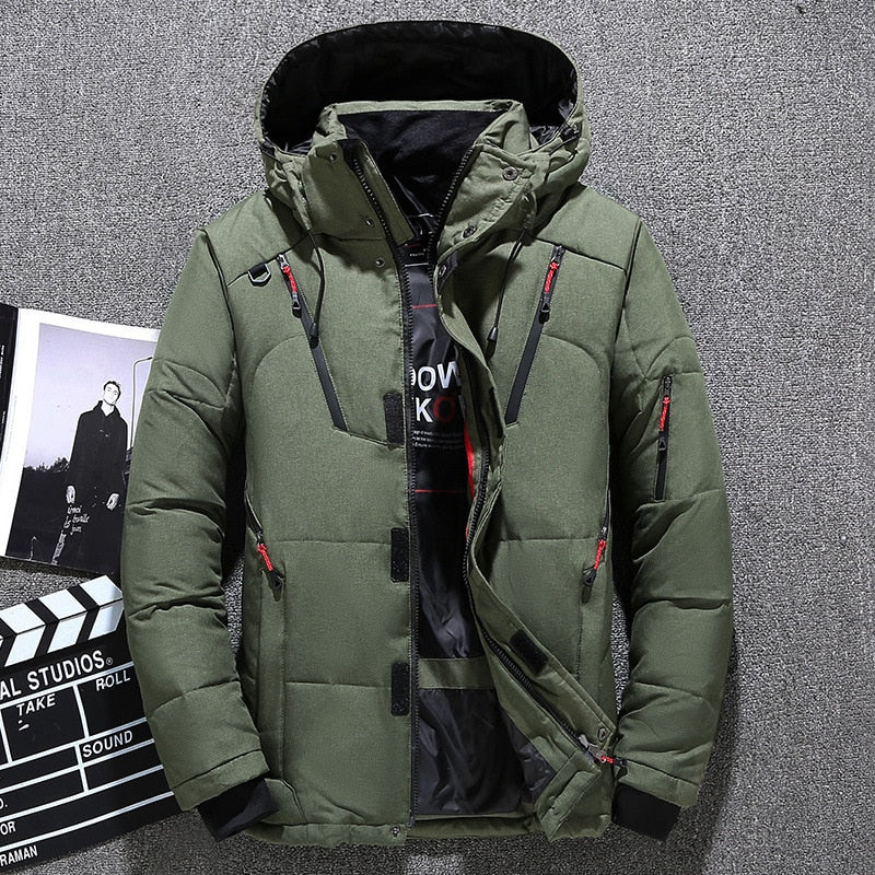 Mens White Duck Down Jacket Warm Hooded Thick Puffer Jacket Coat Male Casual High Quality Overcoat Thermal Winter Parka Men - The GoatFind