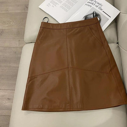 K POP Genuine Leather High Waist Mini Short Skirts with Plus Size Womens - The GoatFind Brown / XL, Brown / L, Brown / XXXL, Brown / XXL, Black / XL, Black / L, Black / XXXL, Black / XXL, Black / M, Black / S