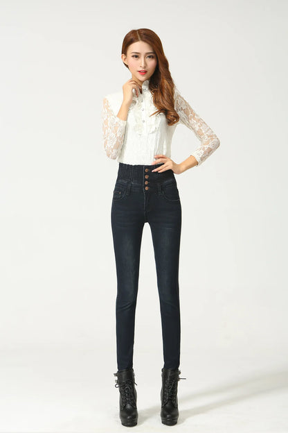 High Waist Skinny Winter Jeans with thick warm fleece for Women - The GoatFind