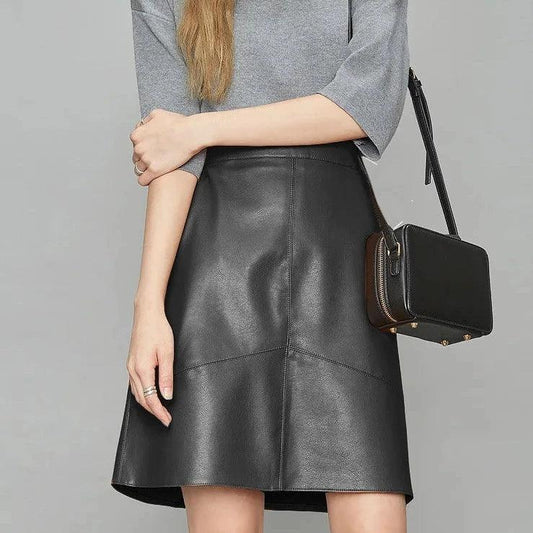 K POP Genuine Leather High Waist Mini Short Skirts with Plus Size Womens