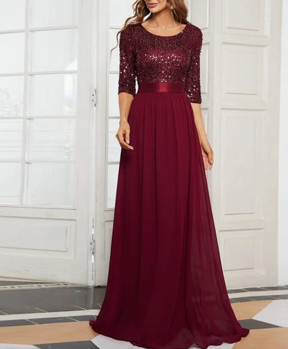 Luxury Evening Floor Length Gown Dress with Sequins