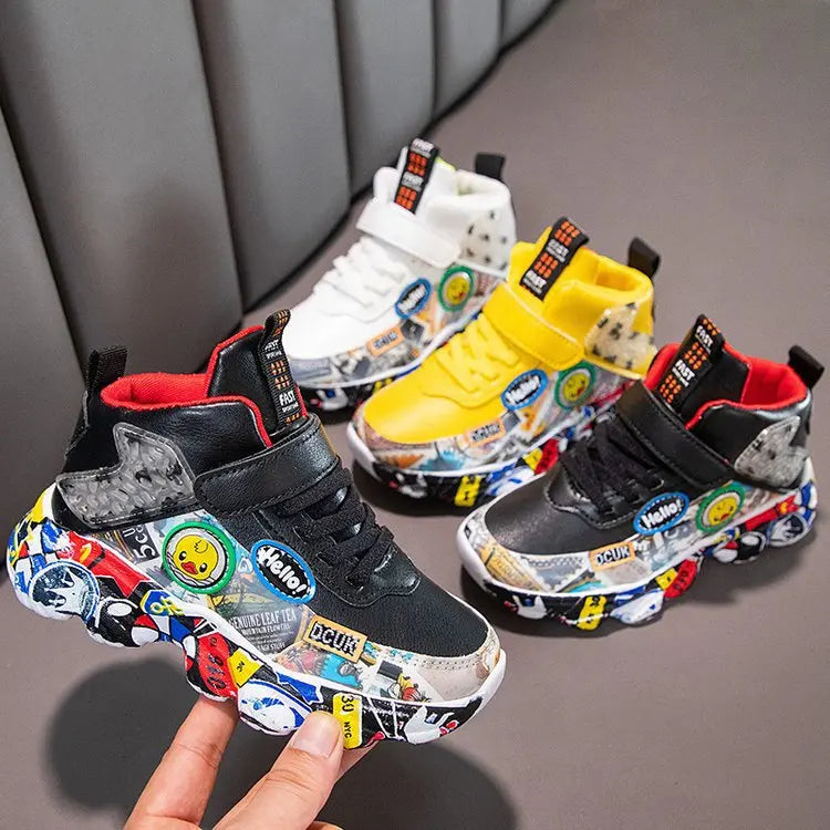 DCUK Boys & Girls High-Top Grafitti Kids Sneakers | Basketball Shoe