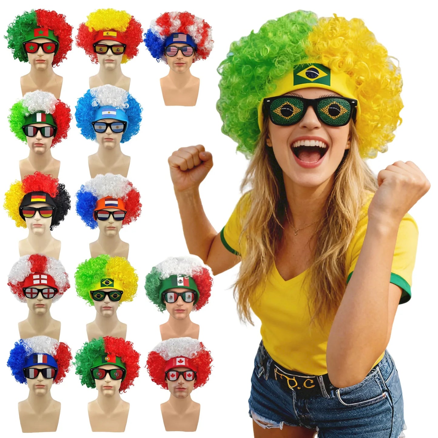 World Soccer/Football Fans Wig Cap Headdress for Kids Adults Cup 2026