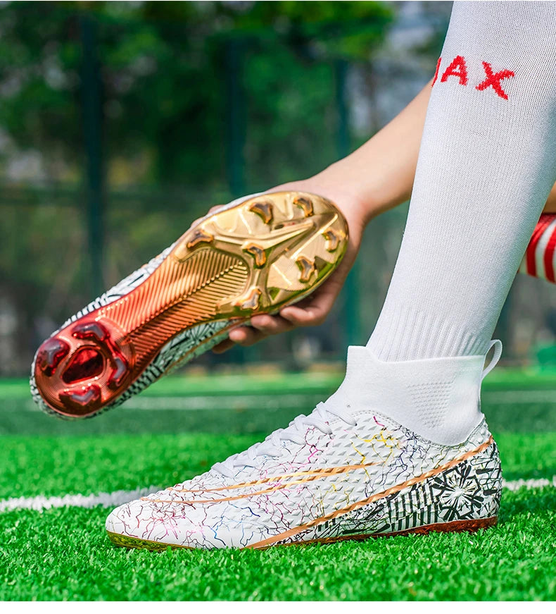 CR7 Ronaldo Style High Top Golden Soccer Cleats/Gold Plated Soles - The GoatFind