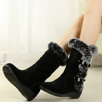 Alaska Womens Fur Snow Boots - Warm Mid Calf Winter Shoes - The GoatFind