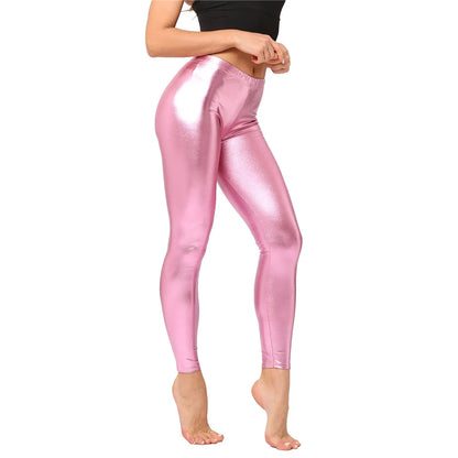 Metallic Color PU Leggings/Faux Leather Skinny Pants - The GoatFind