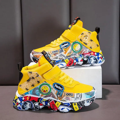 DCUK Boys & Girls High-Top Grafitti Kids Sneakers | Basketball Shoe