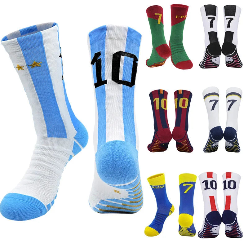 Messi/Ronaldo Soccer Socks with Number 10/7 Kids/Adult Football Socks