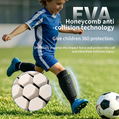 Kids Soccer Shin Guard Sleeves | Non-Slip Honeycomb Calf Protectors