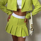 Neon Cropped Two Piece Womens Set/Black Matching Sets With Skirt & Blazer - The GoatFind