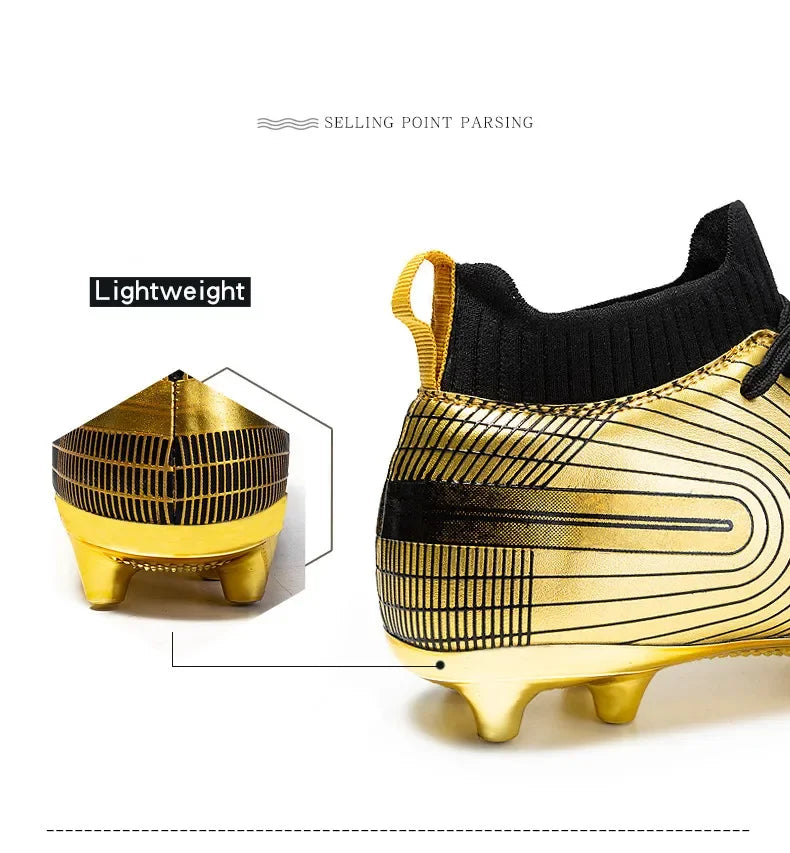 Golden Boots Chirstiano Ronaldo Style Soccer Cleats Kids Youth Indoor/FG