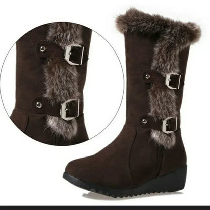 Alaska Womens Fur Snow Boots - Warm Mid Calf Winter Shoes - The GoatFind