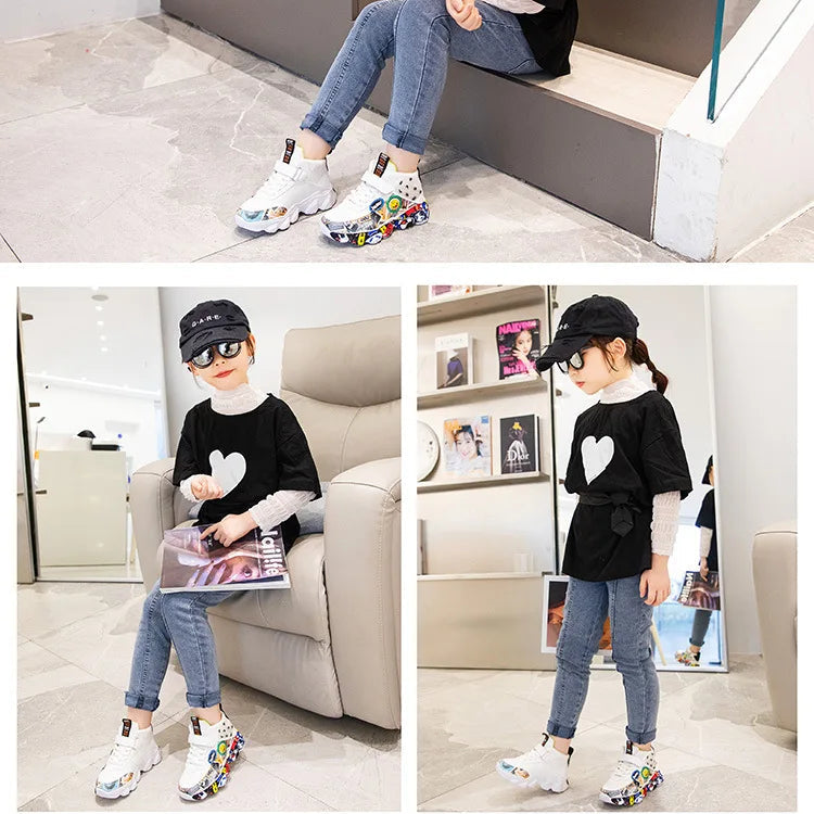 DCUK Boys & Girls High-Top Grafitti Kids Sneakers | Basketball Shoe
