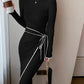 Bodycon Long Sleeve Knit Wrap Sweater Dress/Roun d neck Midi Dress - The GoatFind
