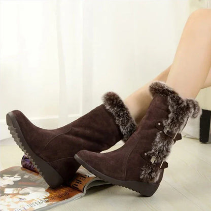 Alaska Womens Fur Snow Boots - Warm Mid Calf Winter Shoes - The GoatFind