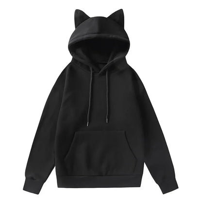 Women's Solid Sweatshirt Pullovers with Cat Ears/Loose Hoodies - The GoatFind