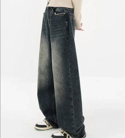 Womens Loose Wide leg Denim Jeans/Japanese Streetwear Baggy Fashion - The GoatFind