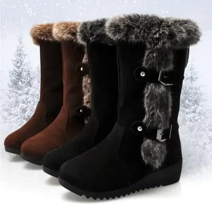 Alaska Womens Fur Snow Boots - Warm Mid Calf Winter Shoes - The GoatFind