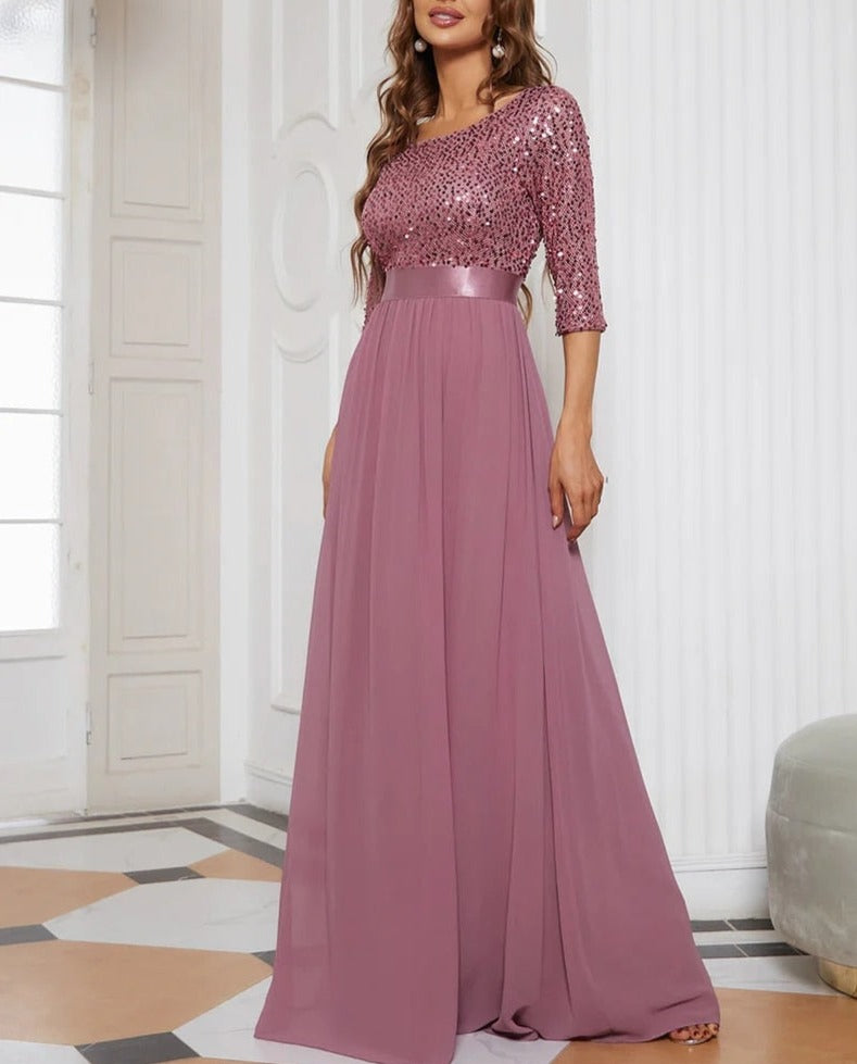 Luxury Evening Floor Length Gown Dress with Sequins - The GoatFind Burgundy / 4, Burgundy / 6, Burgundy / 8, Burgundy / 10, Burgundy / 12, Burgundy / 14, Burgundy / 16, Burgundy / 18, Burgundy / 20, Burgundy / 22
