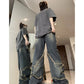 American Street Wide Bottom High Waist Jeans Denim Pants Womens Fashion - The GoatFind